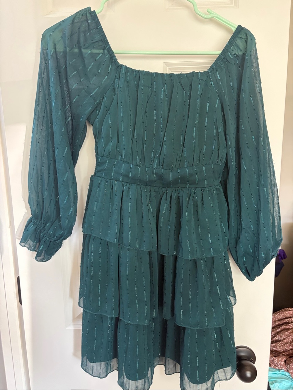 EYC Rare Editions Green Tiered Long-Sleeve Dress 12 Holiday